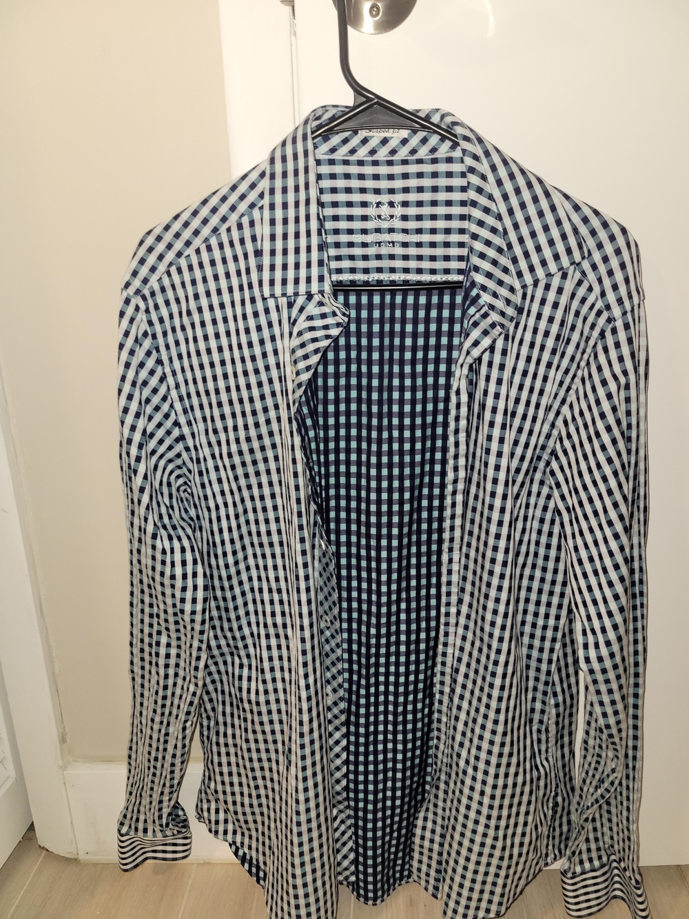 Bugatchi Navy and White Gingham Shirt .